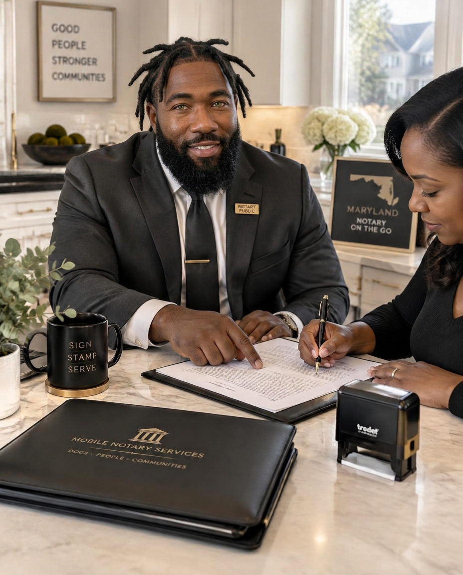 Notary meeting a client at a Brandywine home